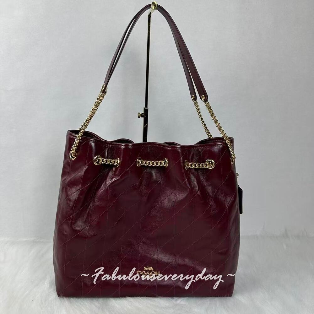 Coach Evelyn Large Shoulder Bag With Quilting CCZ81 Leather/Gold/Dark Wine NWT